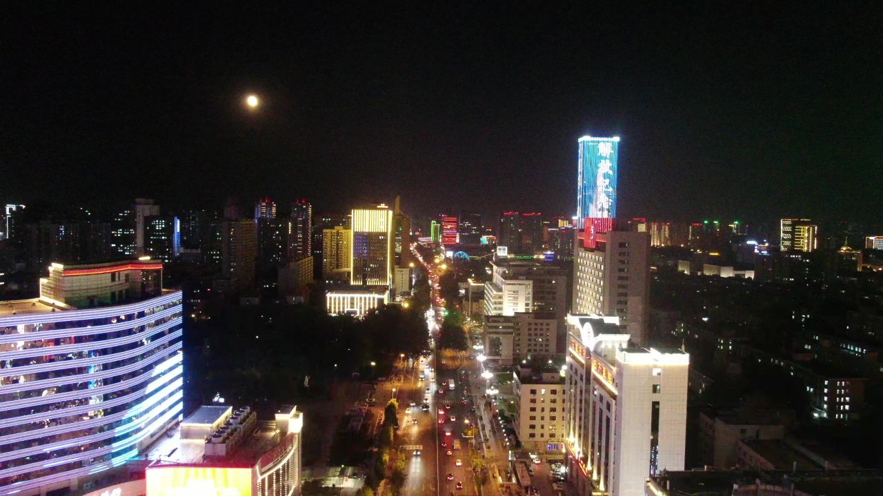  河北石家庄夜景交通航拍