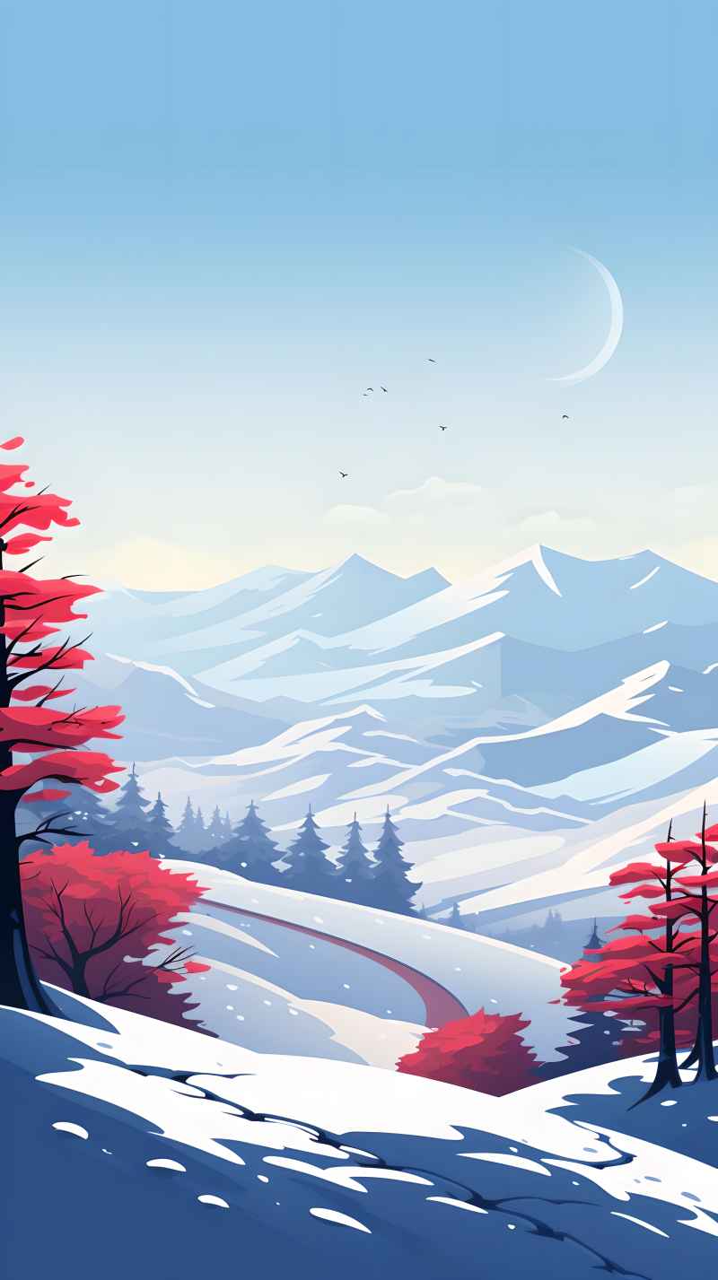冬季唯美雪景创业插画 12