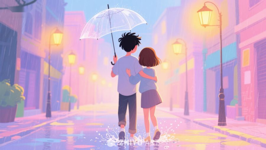 雨夜漫步，伞下温情 624