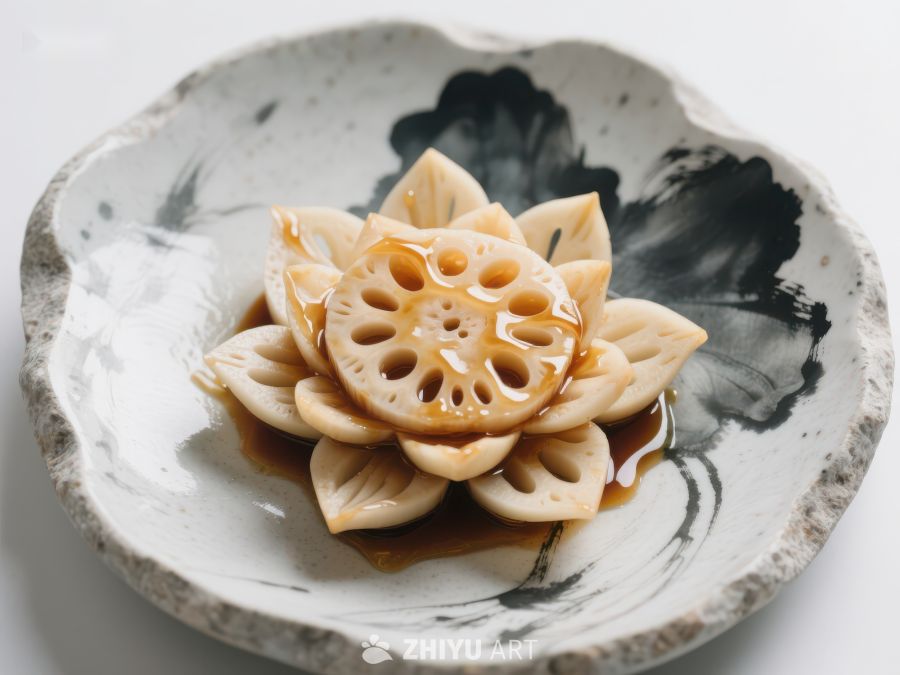 莲藕片摆盘，淋上酱汁 800