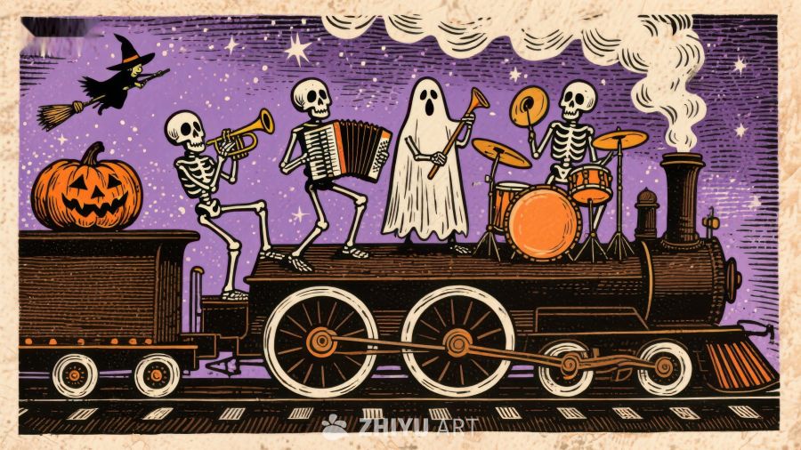 万圣节骷髅乐队火车夜行
