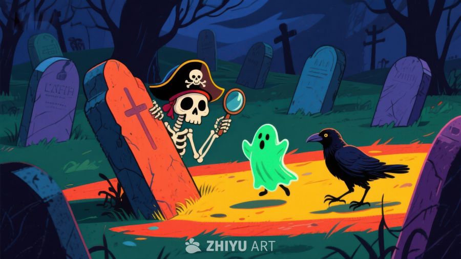 墓地里的骷髅与幽灵