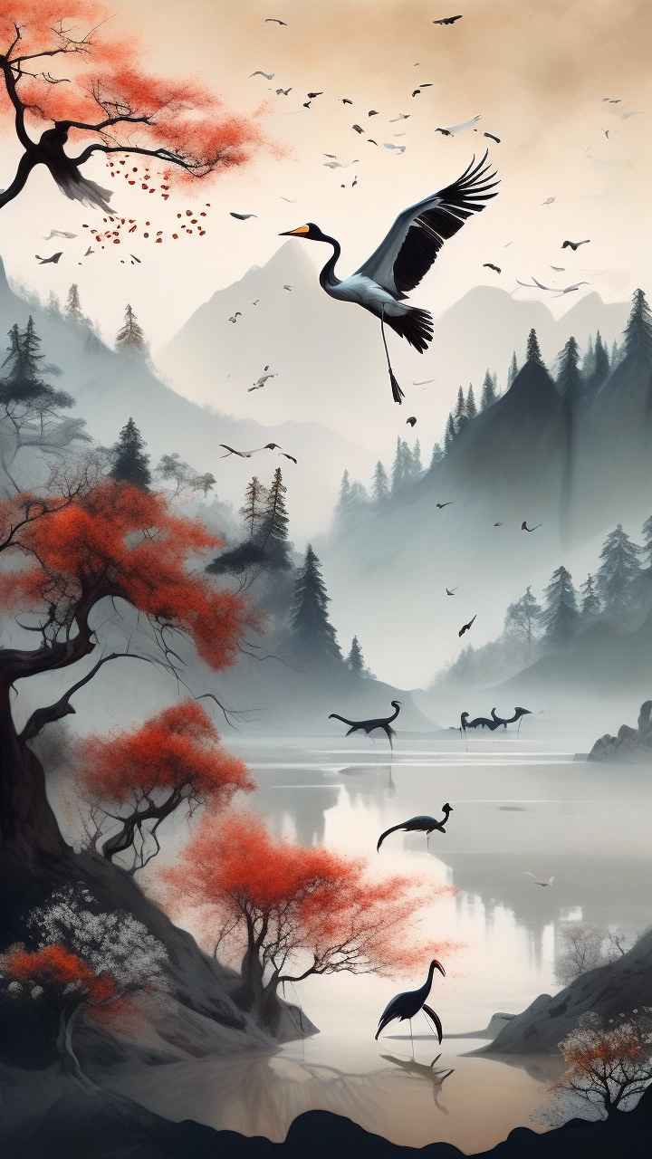 国风鹤山水风景插画 8