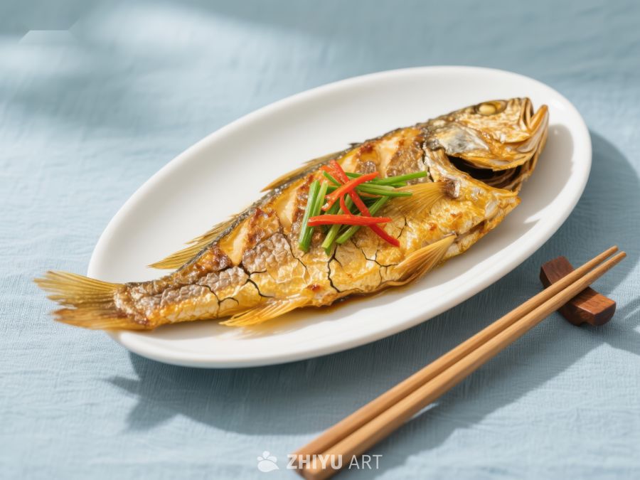 香煎鱼配青红椒，摆盘精美