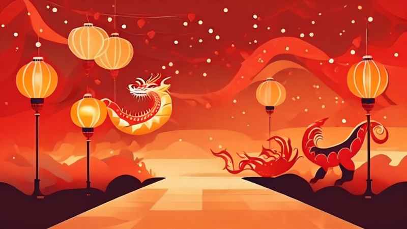 过年春节游龙灯简约插画 70