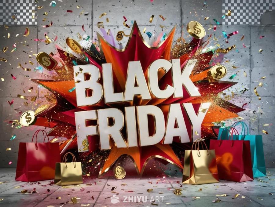 巨大的涂鸦风格字母拼写着“BLACK FRIDAY