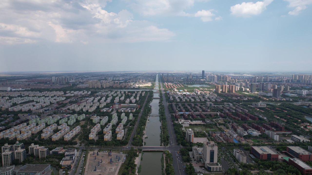 山东东营城市风光航拍  