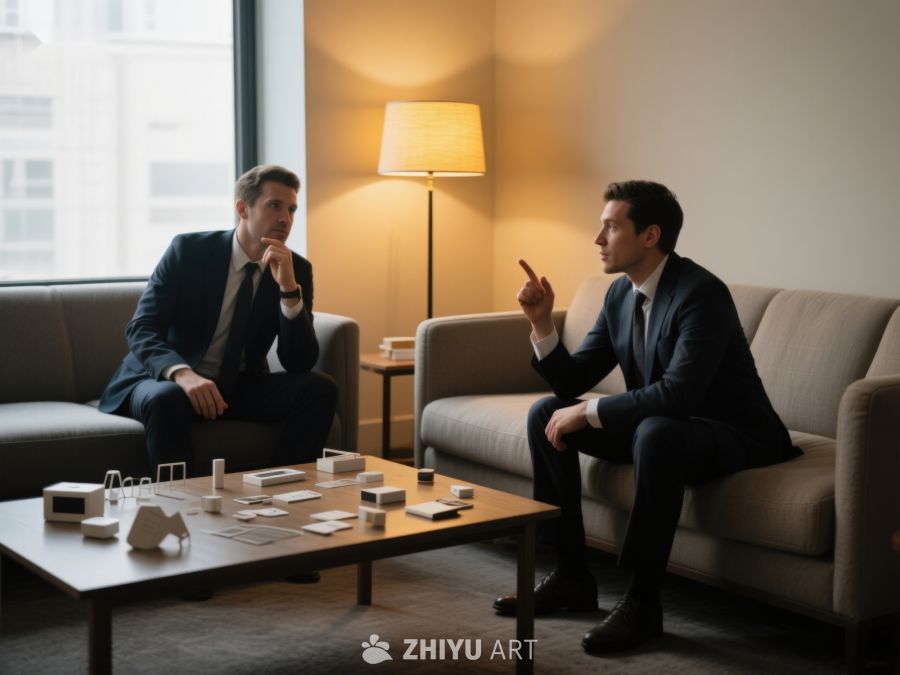商务会谈：两位男士在现代办公室交流 317
