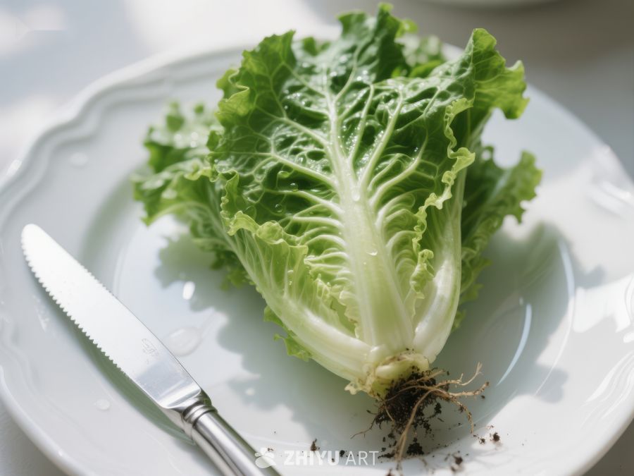 新鲜生菜置于白色盘中 609
