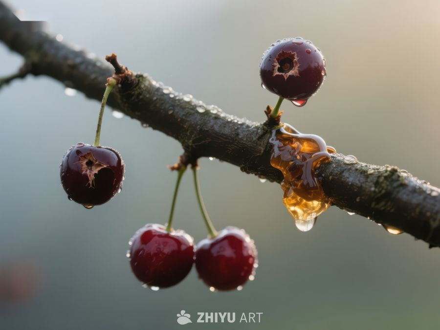 枝头樱桃与滴落的蜂蜜 788