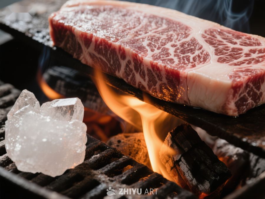火焰上烤制的大理石纹牛肉 361