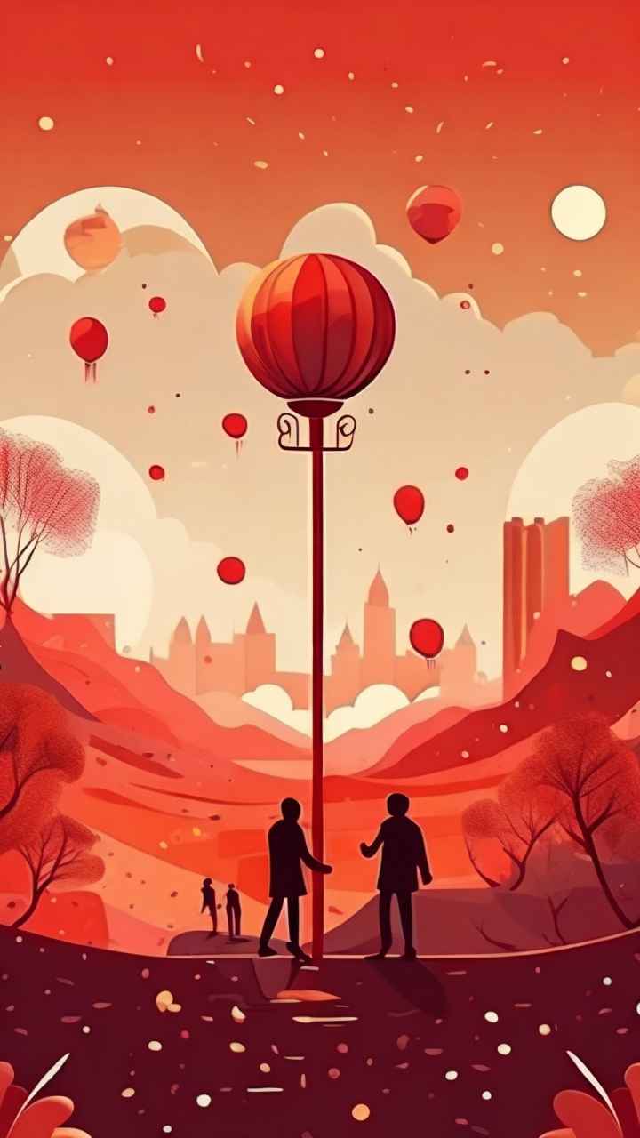 过年春节踩高跷简约插画 26