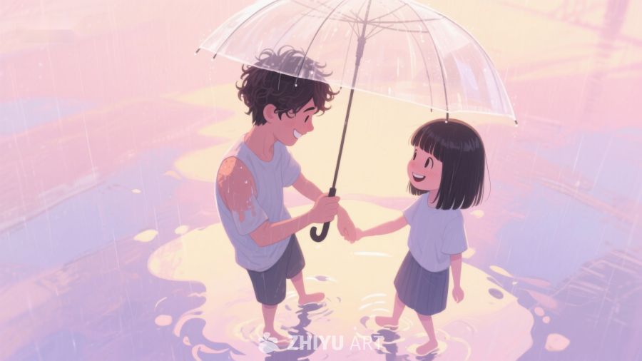 雨中共享伞下的温馨时刻 640
