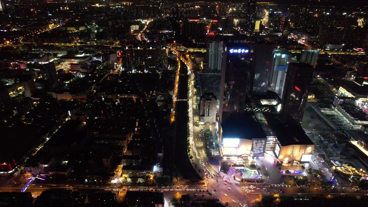 云南昆明官渡古镇夜景航拍
