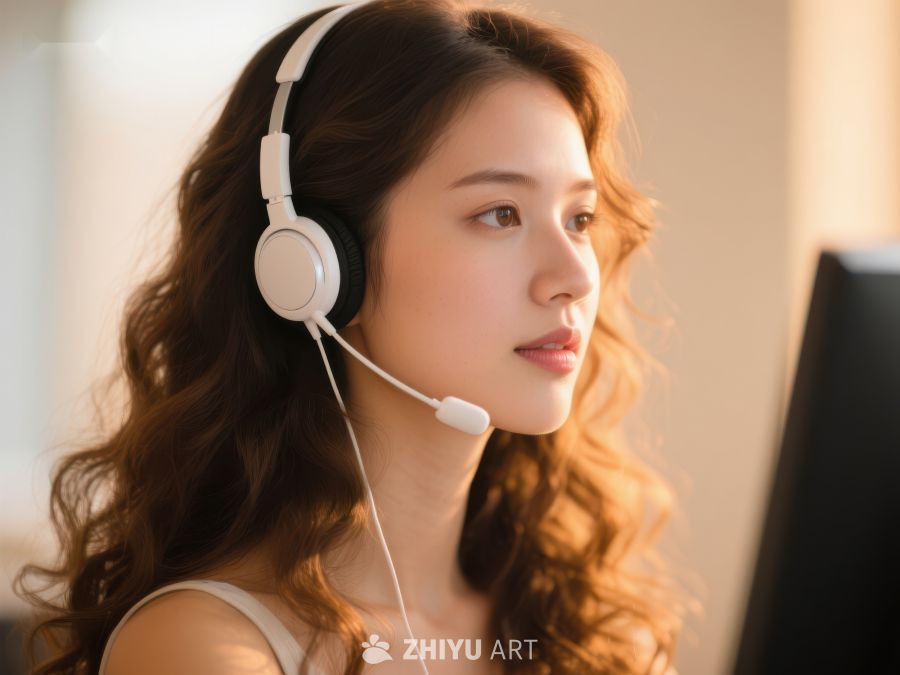 戴耳机的年轻女性专注工作 128