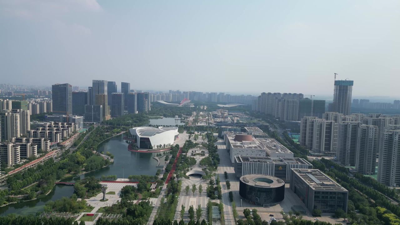 航拍山东淄博城市建设淄博风光