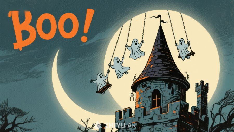 幽灵荡秋千，城堡夜景