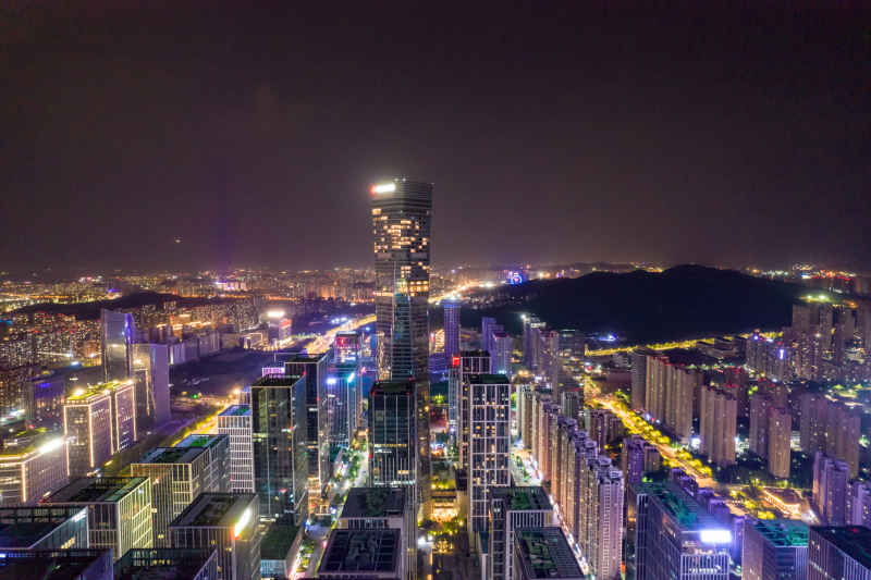 济南金融中心夜景灯光航拍摄影图