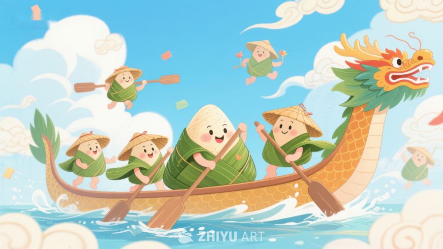端午节龙舟竞渡卡通插画 54
