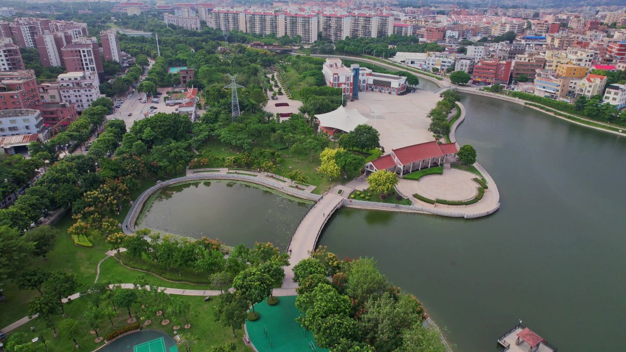 航拍厦门风景湖公园