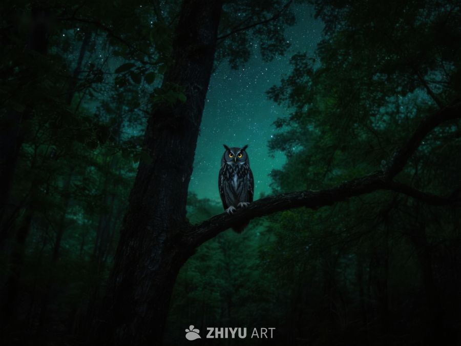 夜空下的森林猫头鹰 363