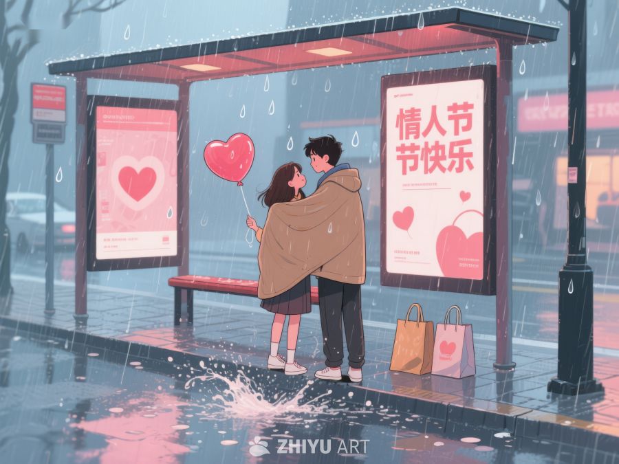 雨中情侣站台温馨相拥 1173