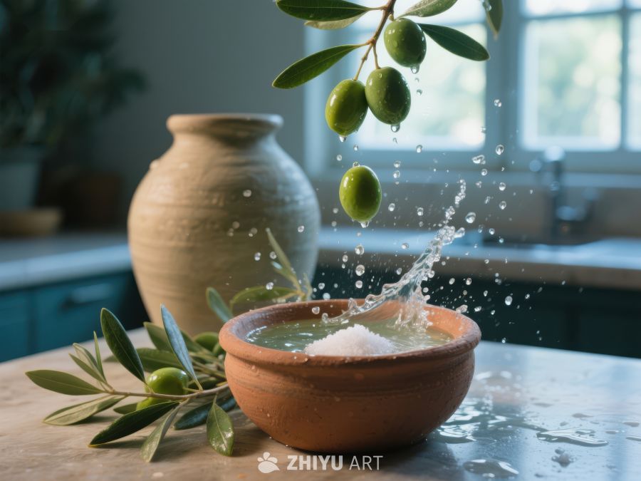 橄榄落入陶碗，水花四溅 194
