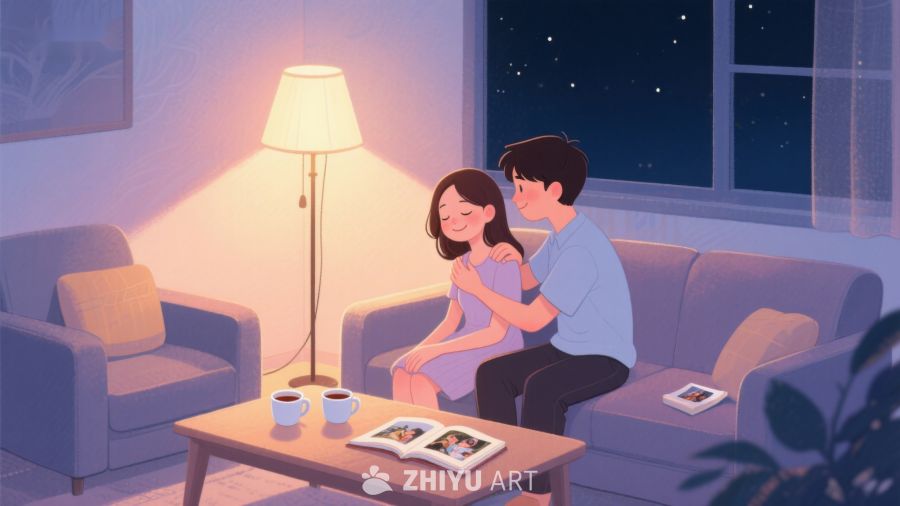 夜晚温馨时刻：两人共读相册 598