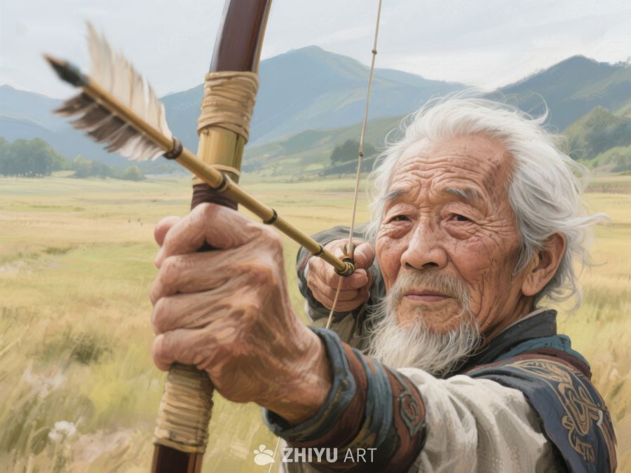 老者草原拉弓射箭 590
