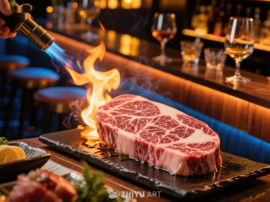 火焰炙烤的高级牛肉