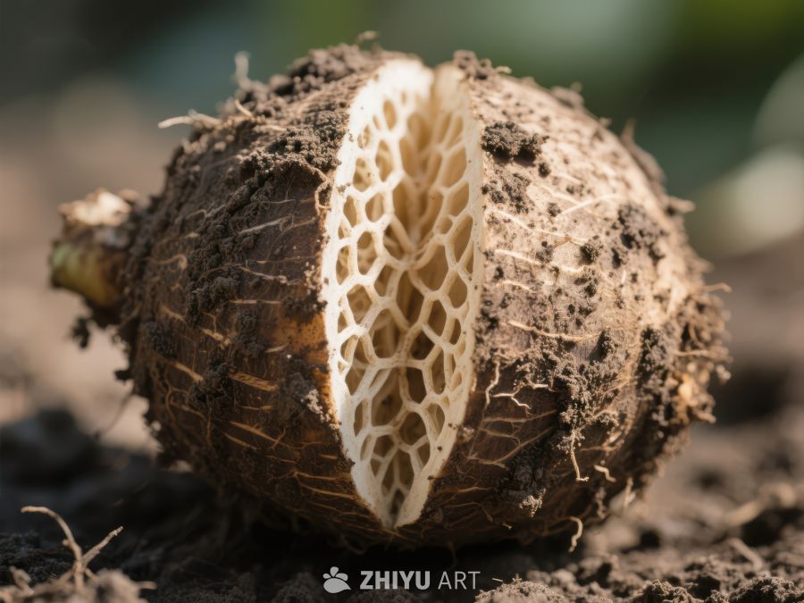 新鲜挖掘的蜂巢结构植物根部 610