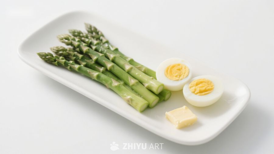 芦笋配煮鸡蛋和黄油