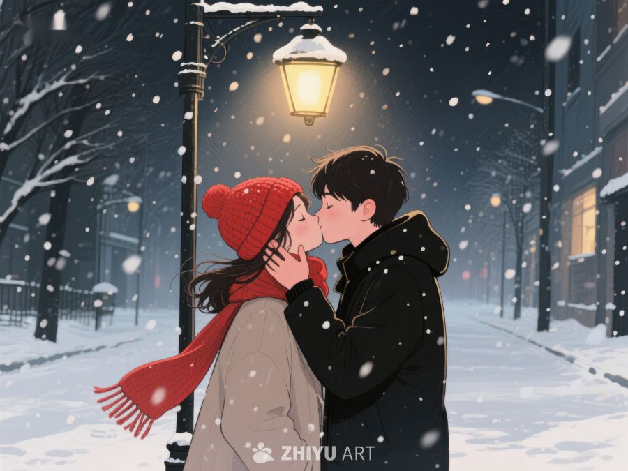 雪夜街头的温馨一吻 978