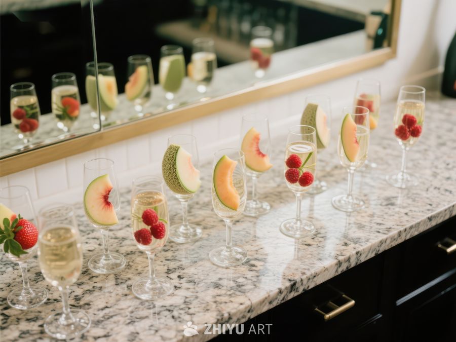 精致水果香槟杯排列展示 365