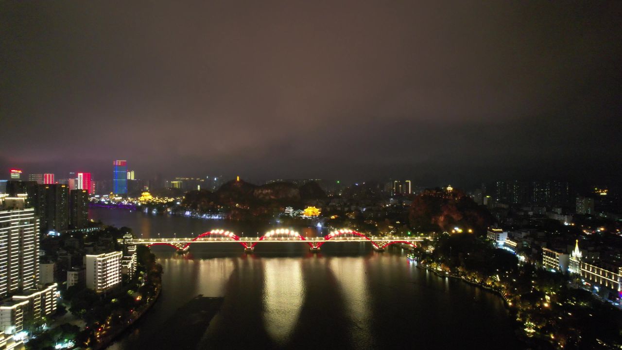柳州夜景交桥梁航拍 