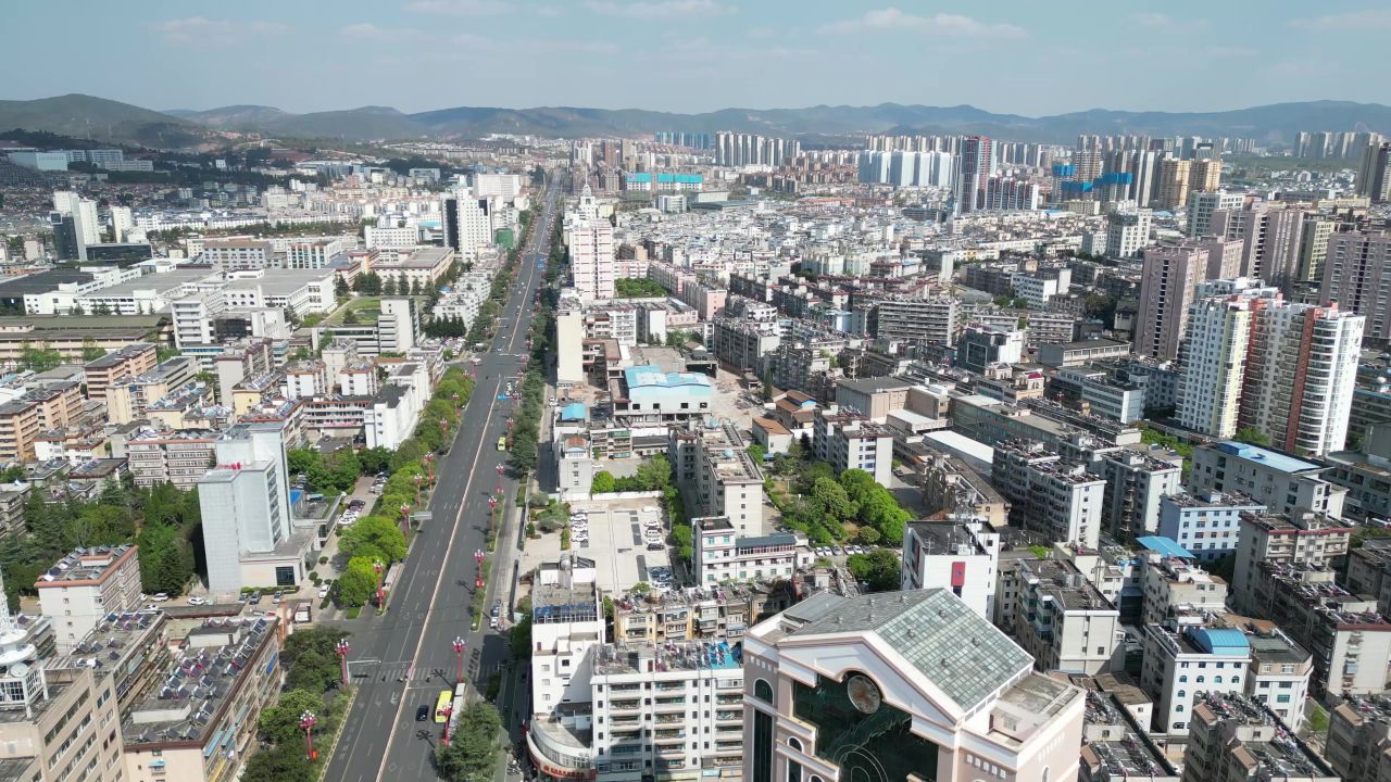  云南楚雄城市风光交通航拍