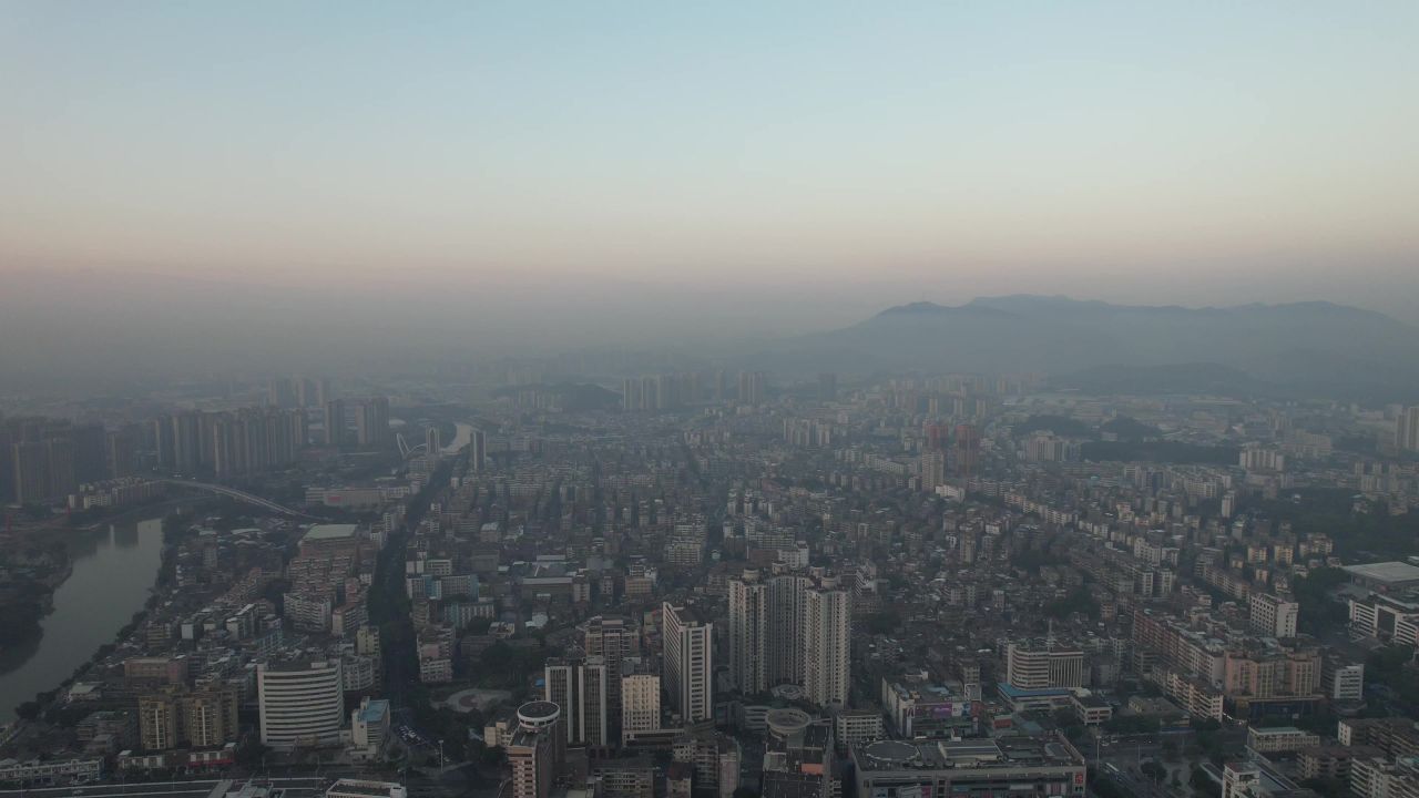 广东江门城市日出彩霞航拍