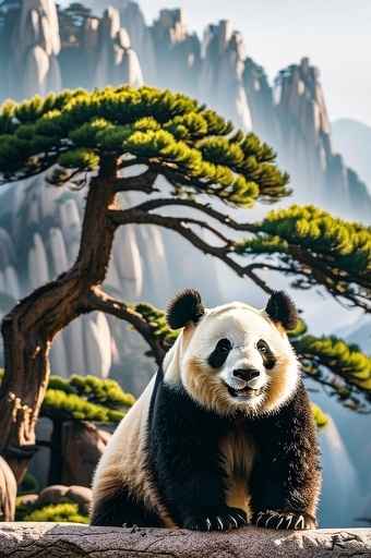 登上黄山的熊猫