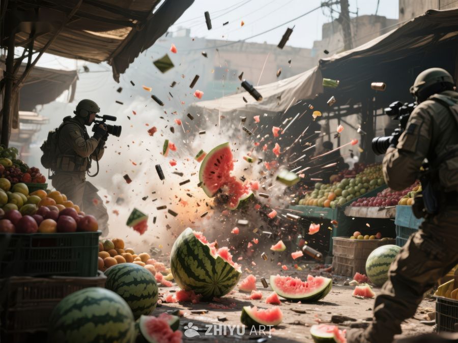 市场突袭：士兵与爆炸中的西瓜 540
