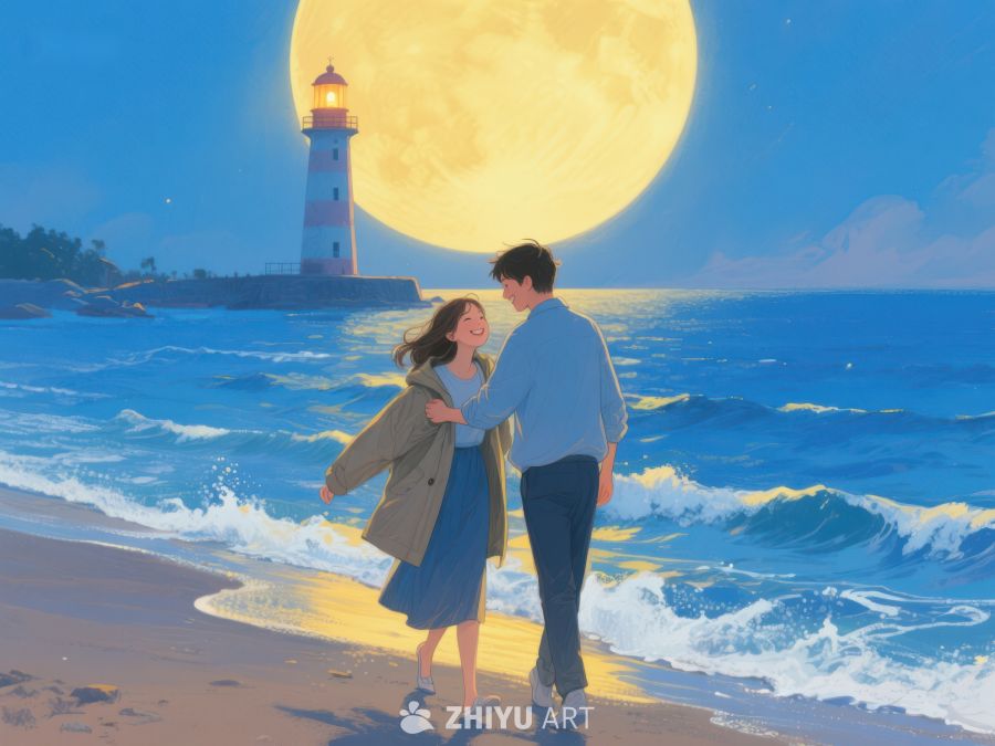 月下海边情侣漫步 1198