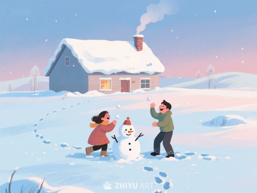 冬日雪地，亲子堆雪人 122