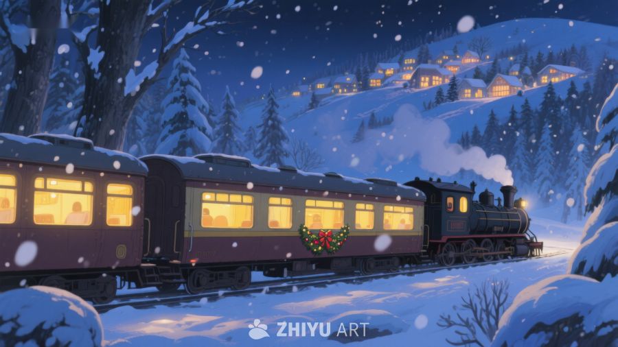 冬夜雪景中的蒸汽火车 99