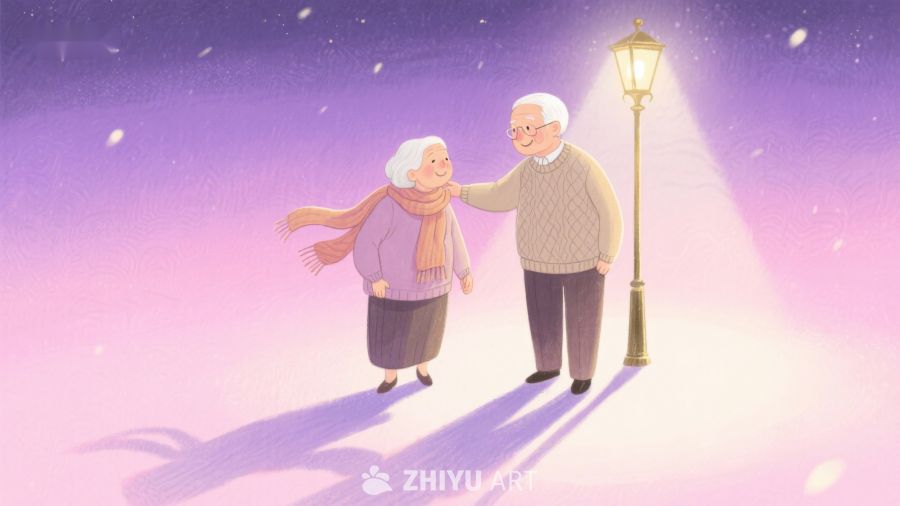 冬夜漫步的老年夫妇 182
