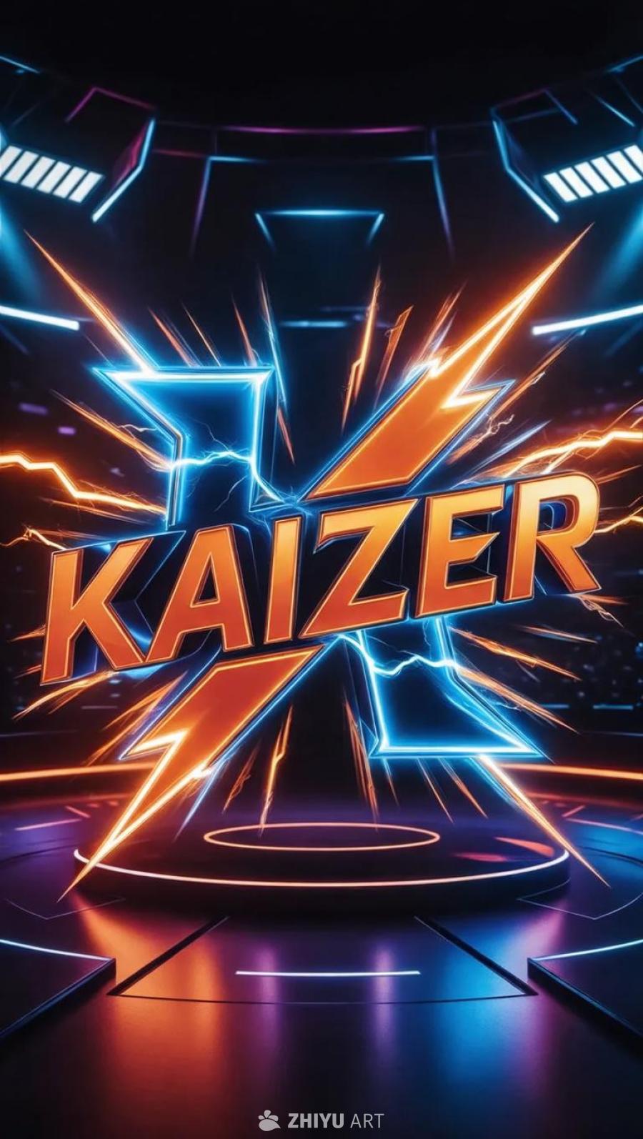 图像中呈现了3D立体的“KAIzER”字样，字母颜