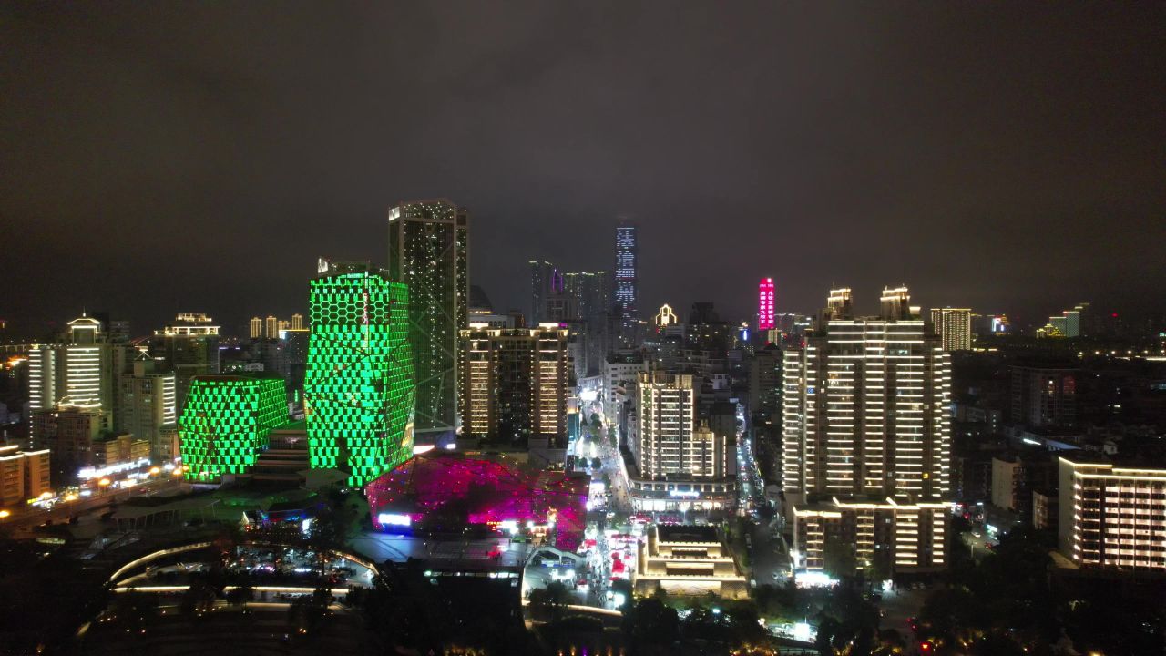 广西柳州五星商业步行街夜景灯光