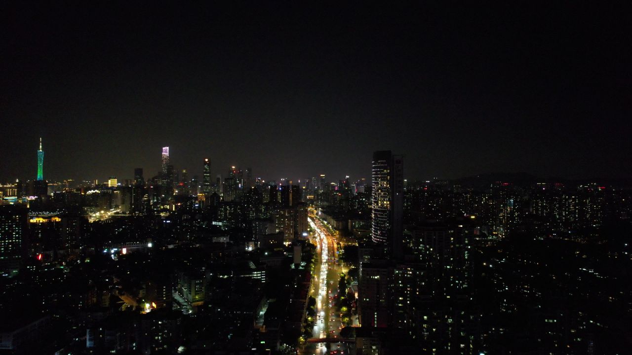广州城市夜景万家灯火灯光航拍 