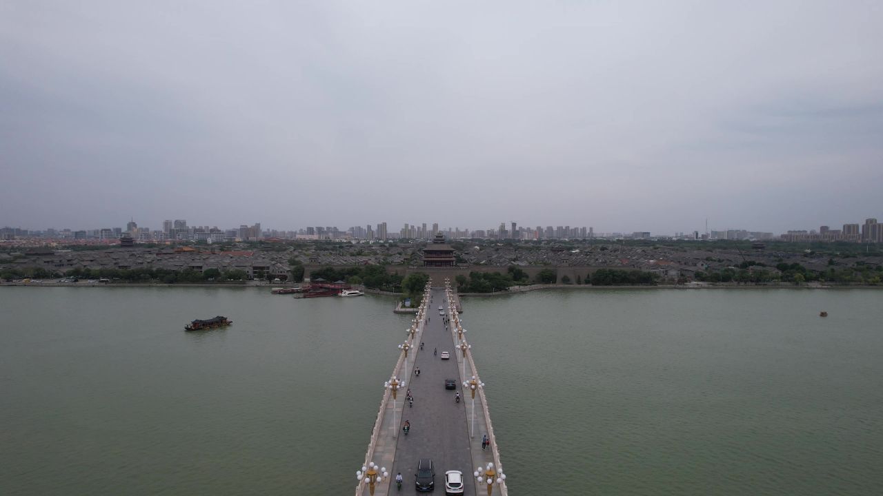 山东聊城古城中华水上古城航拍