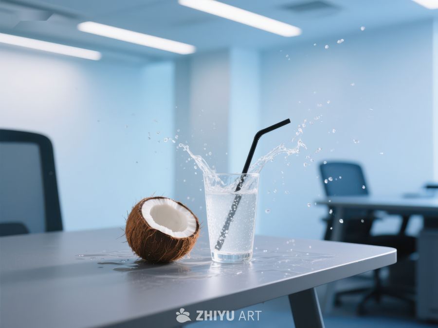 办公室桌上的椰子水飞溅瞬间 16