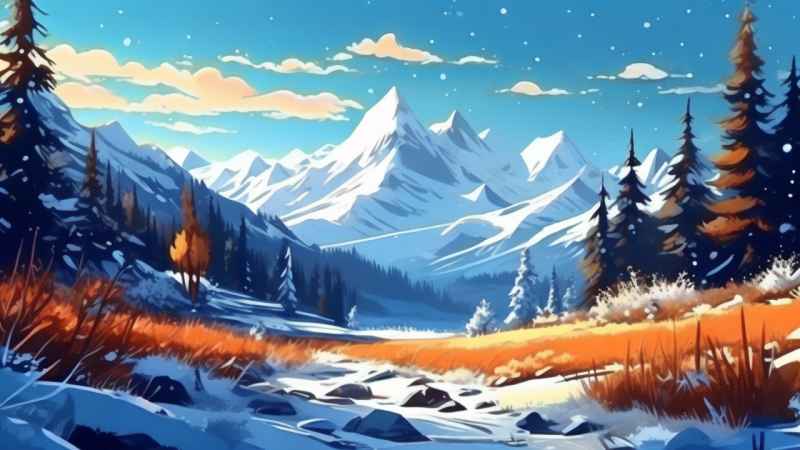 冬季背景图插画雪山雪景 111
