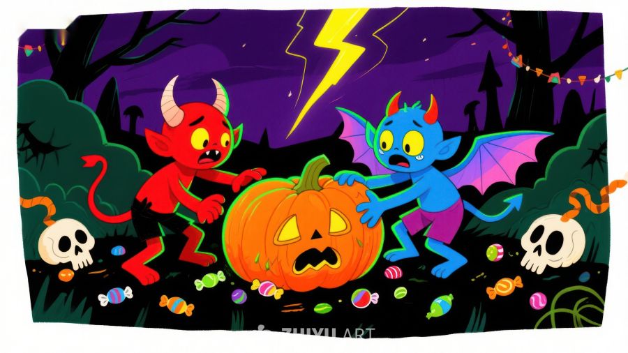 万圣节小恶魔与南瓜灯的欢乐夜